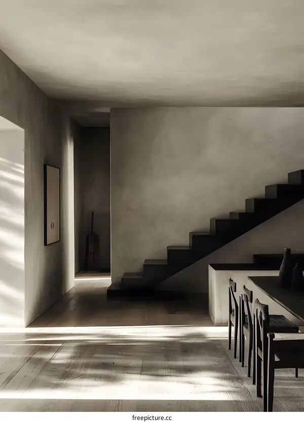 Modern Minimalist Interior Design with Wooden Floors and Staircase