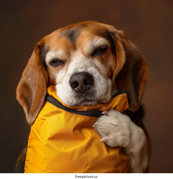 A Beagle in a Yellow Jacket