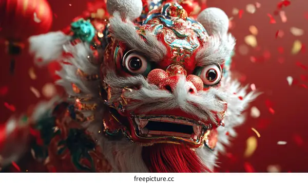 Chinese Lion Dance Mask Illustration