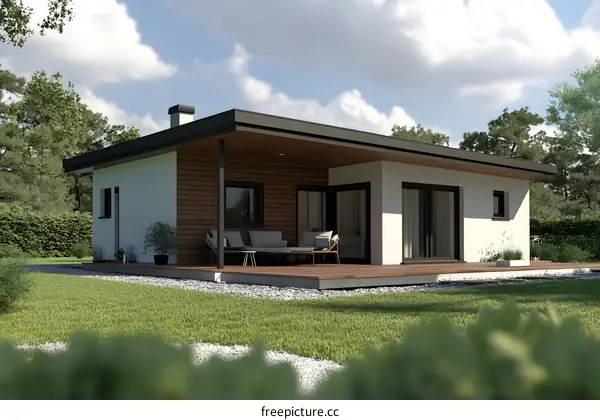 Modern House Design with Wooden Deck and Green Grass