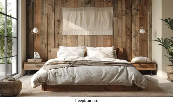Wood accent wall in a cozy bedroom