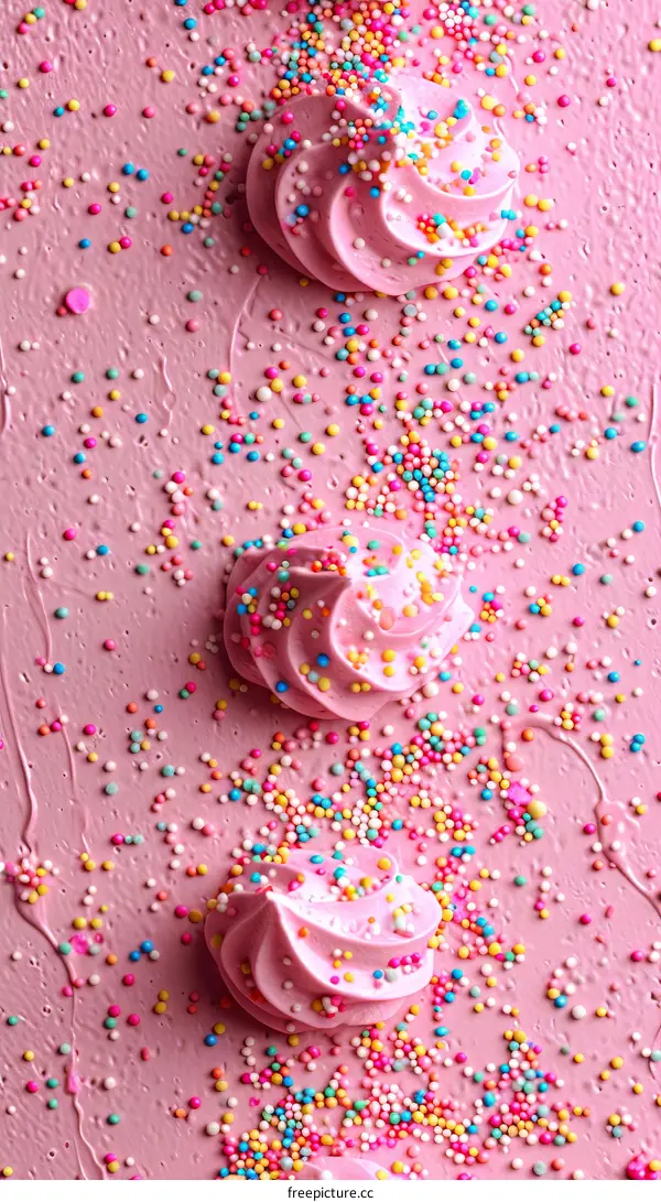 Pink frosting with colorful sprinkles