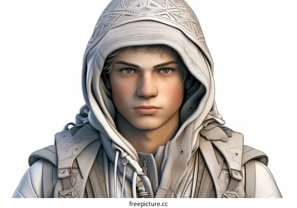 Realistic Portrait of a Young Man in a Hoodie