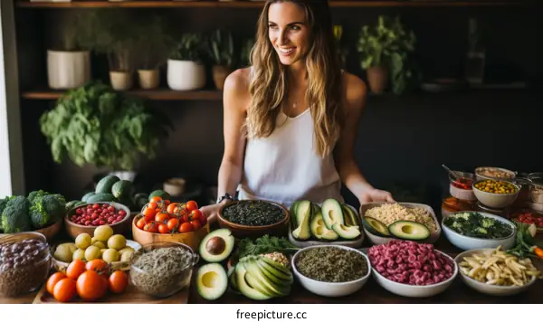 woman with healthy food ingredients