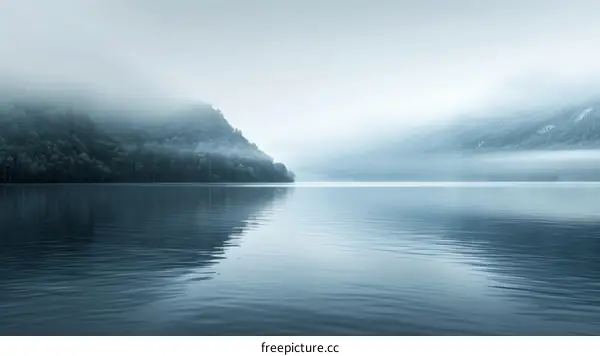 Misty Mountains and Foggy Lake Landscape