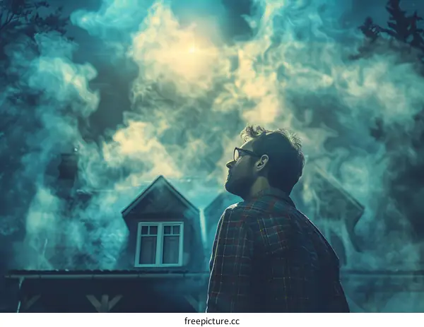Man looking at the mysterious house