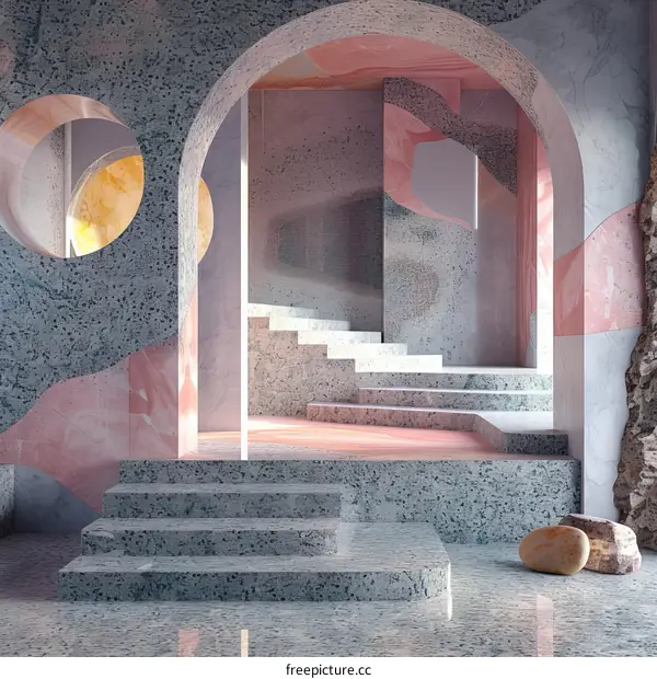 Abstract Interior Design with Terrazzo Steps