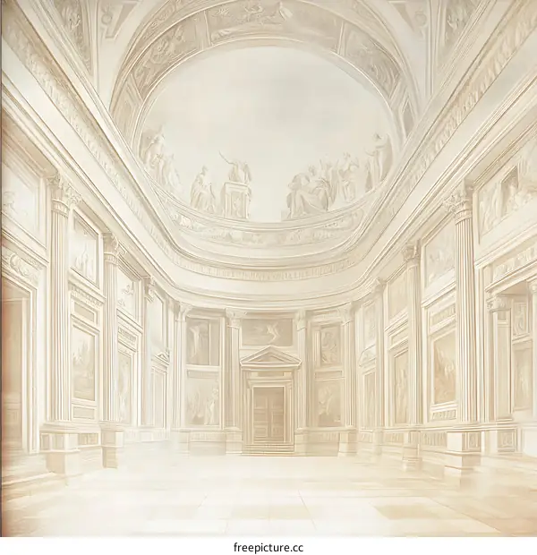 Pencil Sketch of a Classical Building Interior with a Dome