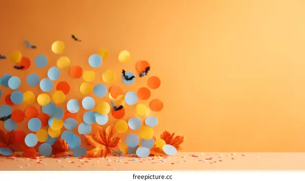 Colorful Halloween Party Decorations with Confetti and Bats