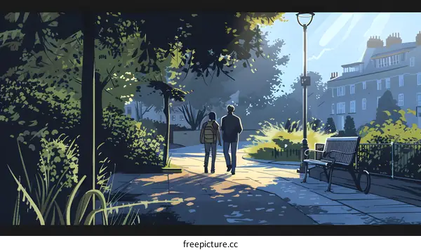 Couple Walking Through Park With Lush Greenery