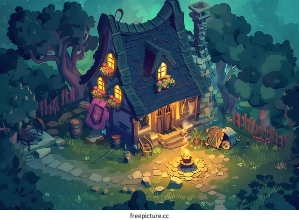Cozy Cottage in the Woods Illustration