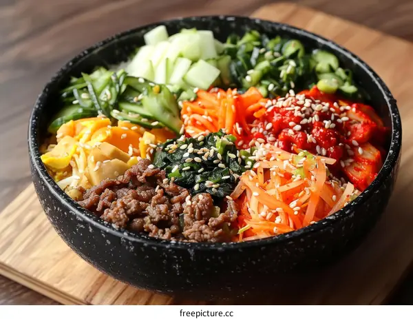 Korean Bibimbap: A Colorful Rice Bowl with Beef and Vegetables