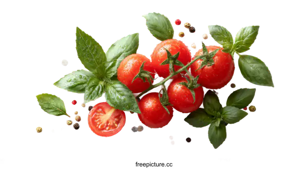 [Transparent Background PNG]Fresh Tomatoes and Basil with Spices