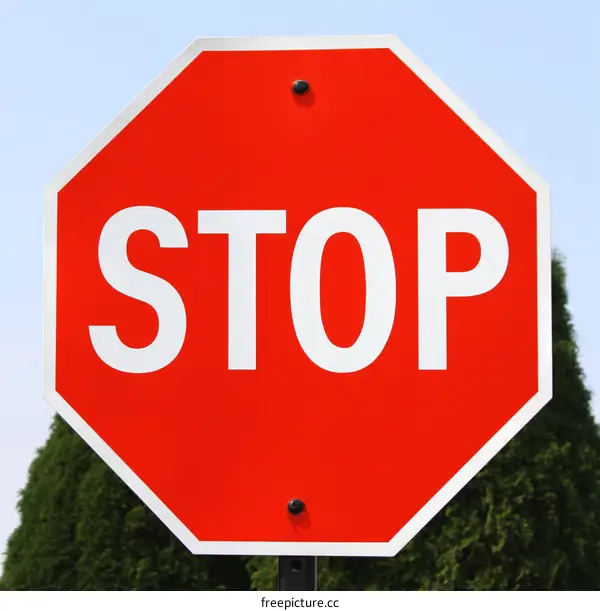 Octagonal Red Stop Sign in Clear Day