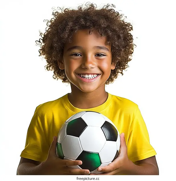 Smiling Boy Holding Soccer Ball Portrait