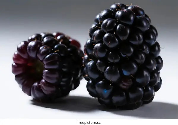 Fresh ripe blackberries on white background with natural light