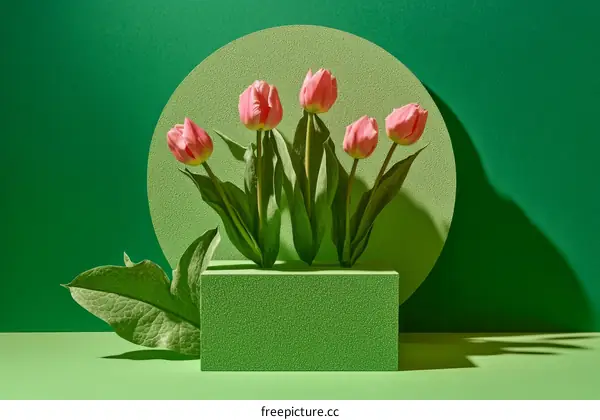 Pink Tulips on a Green Display