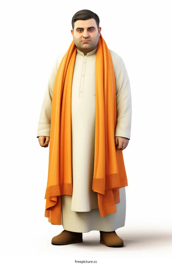 Indian politician wearing a white outfit and an orange scarf