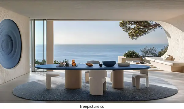 Coastal Contemporary Dining Room with Ocean View