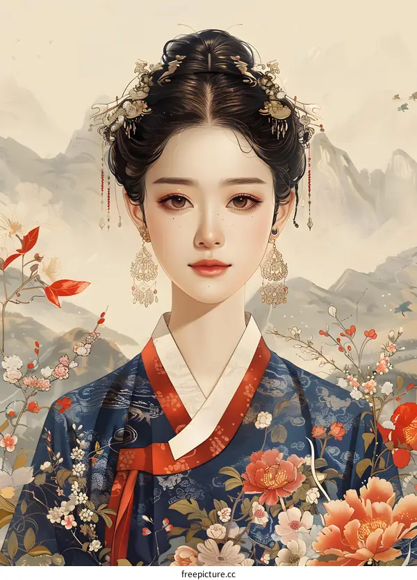 Portrait of a young woman in traditional Korean dress