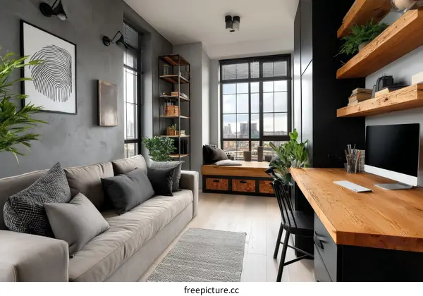 Modern Industrial Style Living Room with City View