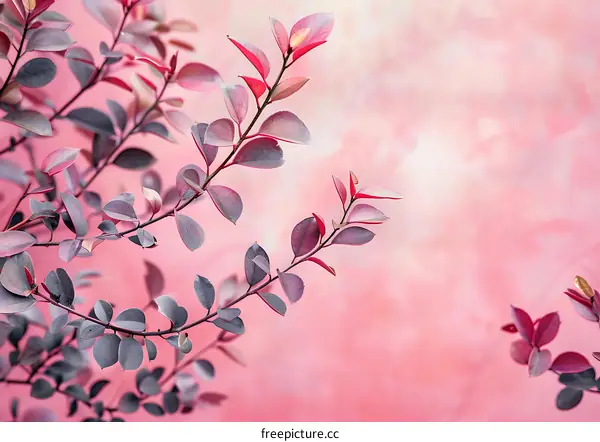 Closeup of Pink Leaves on a Branch