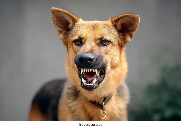 German Shepherd Dog with Aggressive Expression