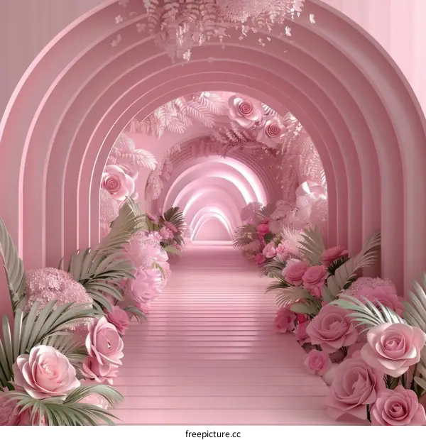 Pink tunnel with flowers