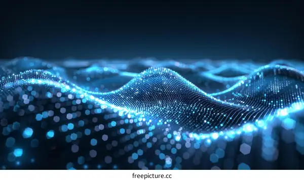 Abstract Digital Landscape with Glowing Hexagons