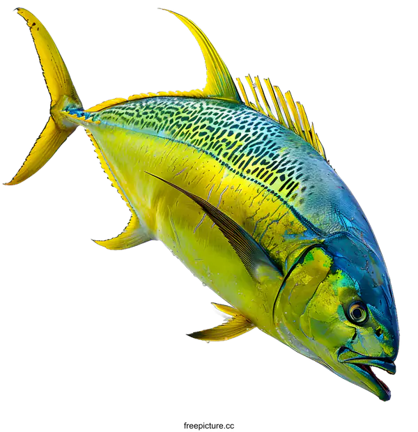 [Transparent Background PNG]A large yellowfin tuna fish isolated on a white background.