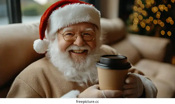 Santa Claus Enjoying a Festive Coffee Break