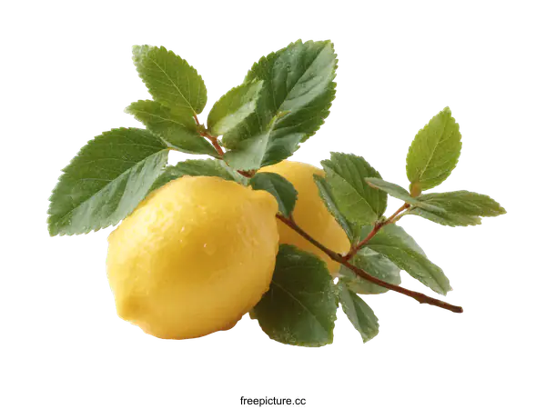 [Transparent Background PNG]Fresh Lemon with Green Leaves on White Background