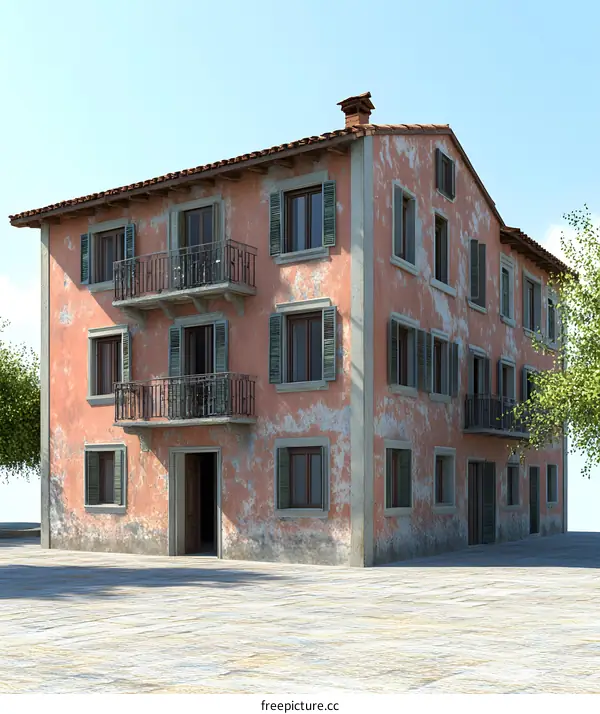 Old Italian Style Building With Balcony And Windows