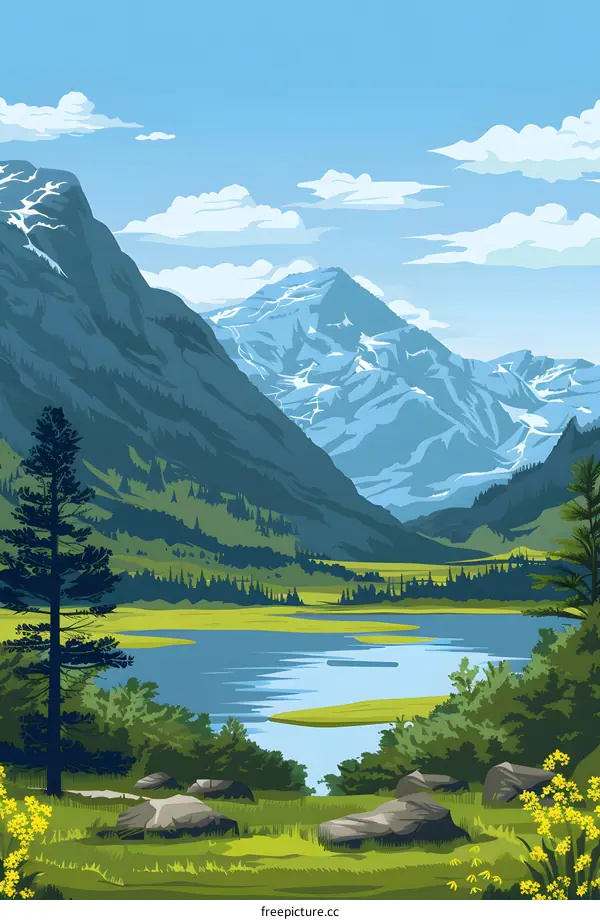 Mountain Landscape with Lake and Trees