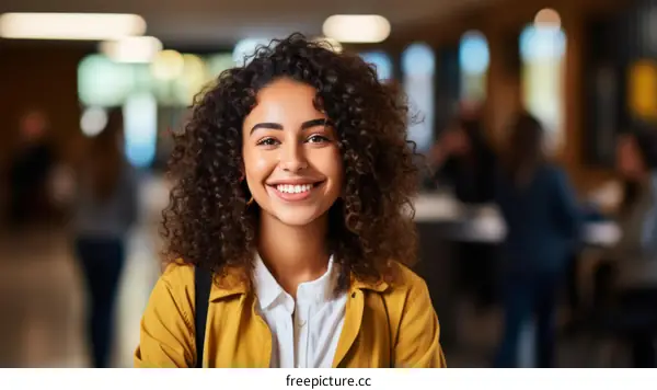 Portrait of a smiling young woman with curly hair