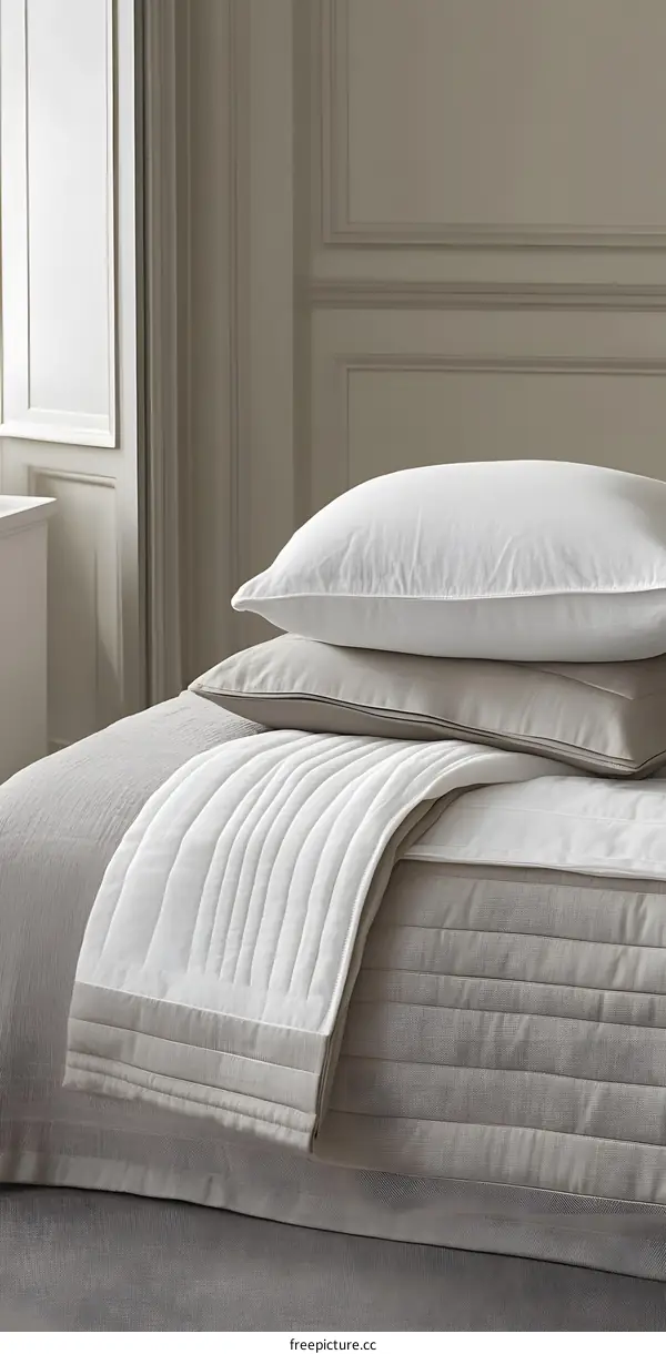 Beige and White Bed Linen With Pillow