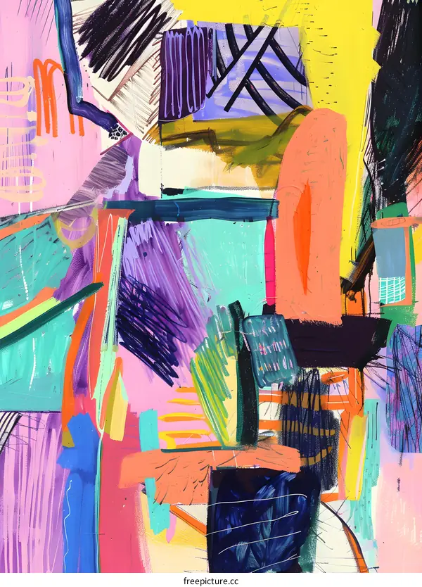 Abstract Painting with Bold Colors and Lines