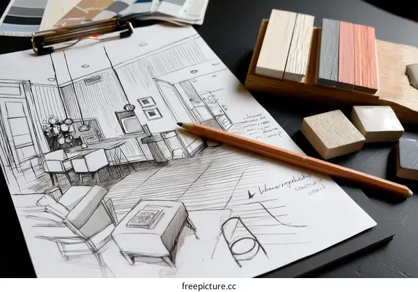 Interior Design Sketch of a Modern Apartment
