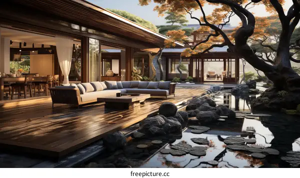 Traditional Japanese House Exterior Courtyard