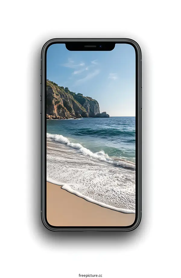 Black Smartphone With Beach View On Screen