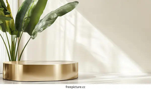 Modern Minimalist Gold Display Podium with Tropical Plants