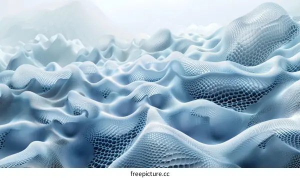 Blue and white abstract 3D rendering of a terrain