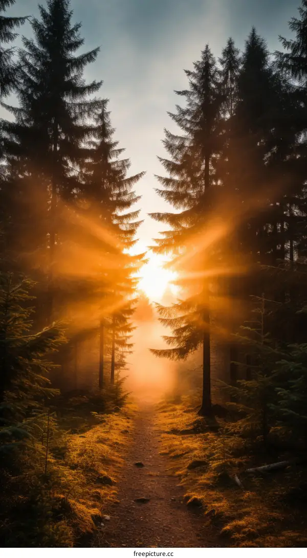 The sun shines through the forest