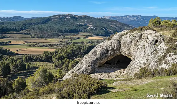 Ancient Cave in a Scenic Valley Landscape