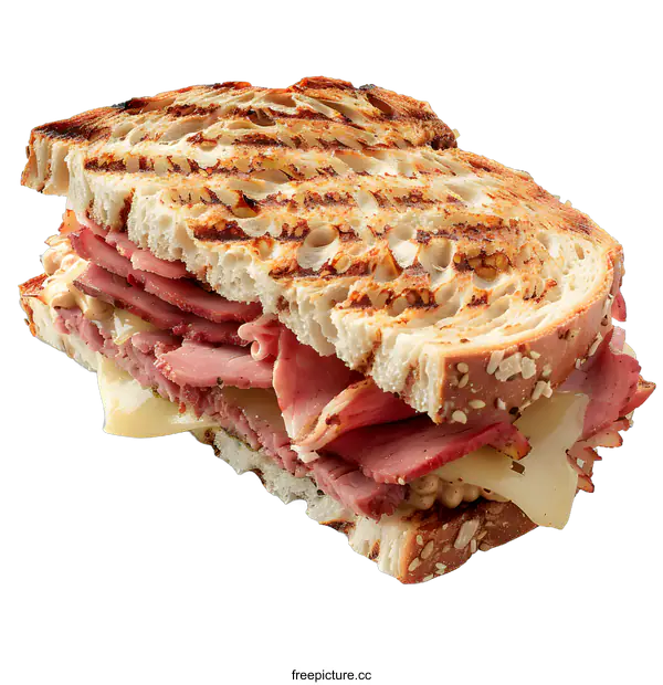[Transparent Background PNG]Grilled Pastrami Sandwich on White Background