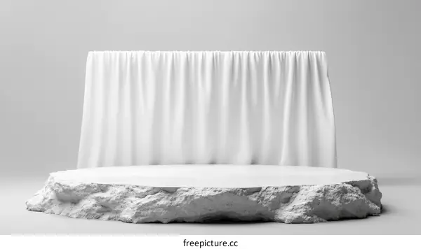 Abstract Minimalist White Stone Stage with Drapery