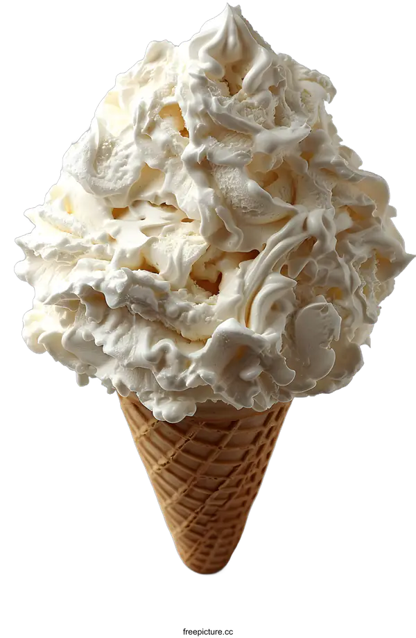 [Transparent Background PNG]Vanilla Ice Cream Cone Close Up