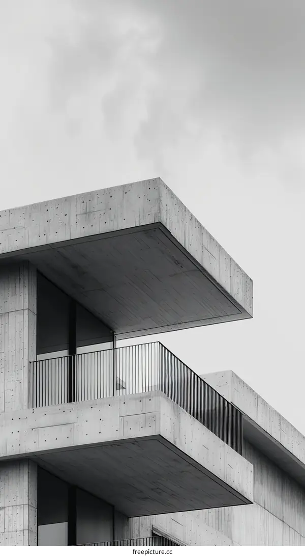 Balcony of a concrete building with a view of the sky