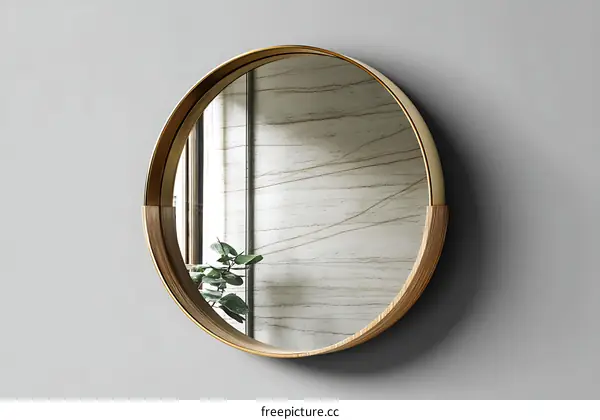 Modern Circular Wall Mirror with Wooden Frame