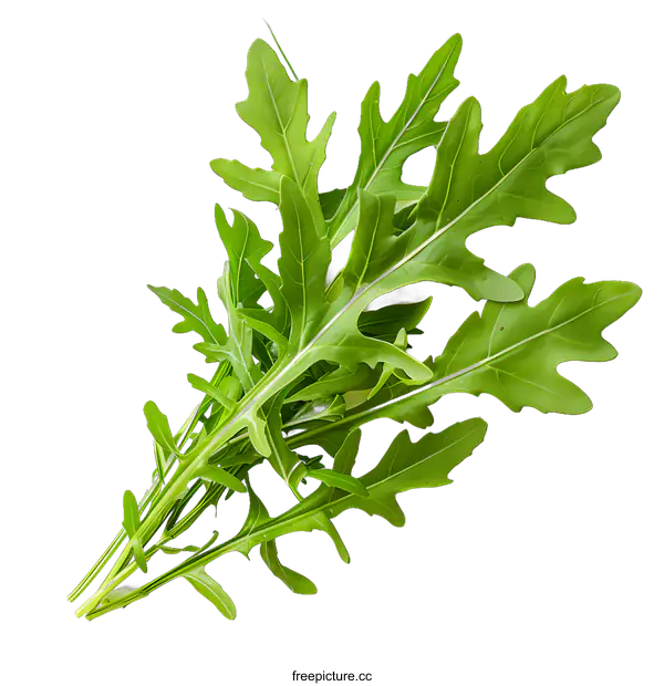 [Transparent Background PNG]Fresh Green Arugula Leaves Isolated on White Background
